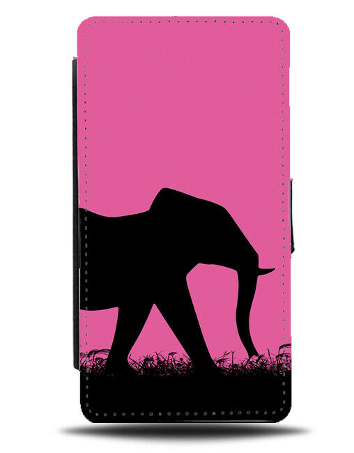 Elephant Silhouette Flip Cover Wallet Phone Case Elephants Hot Pink Black I022