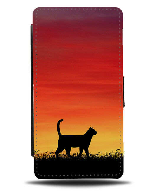 Cat Silhouette Flip Cover Wallet Phone Case Cats Kitten Sunset Sunrise i233