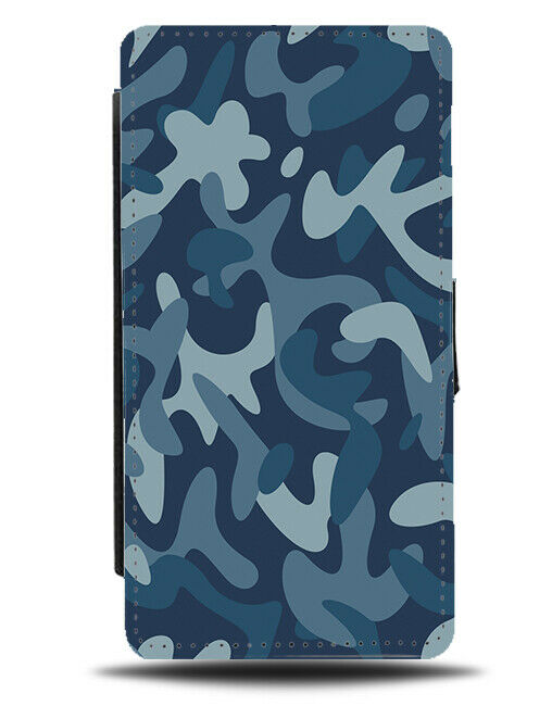 Blue Shaded Camouflage Pattern Flip Wallet Case Camo Army Boys Mens H564