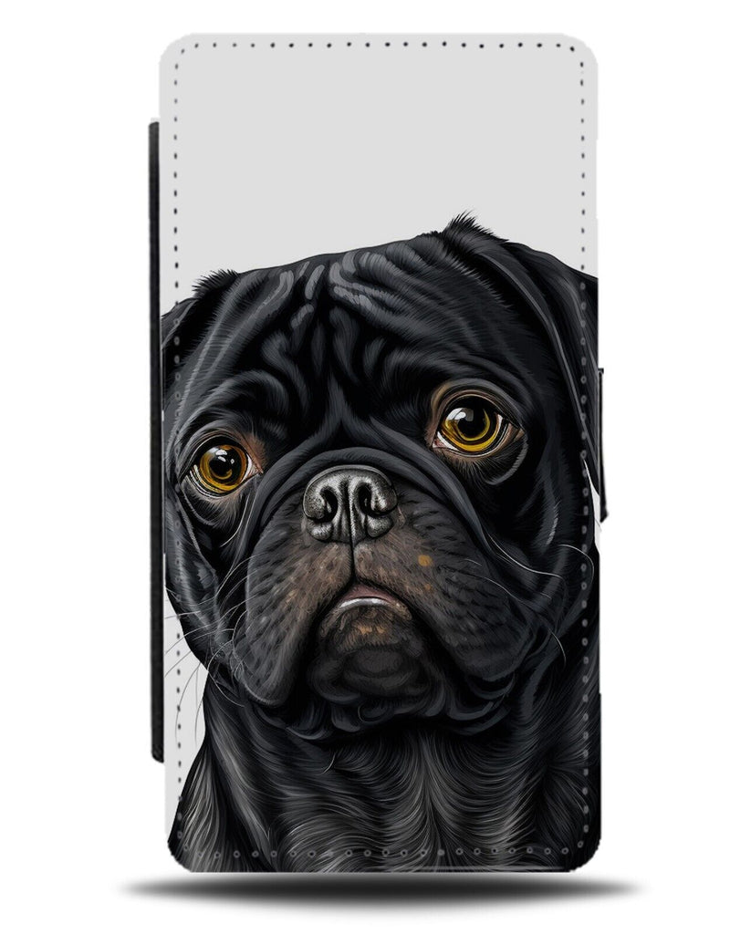 Black Pug Puppy Flip Wallet Case Puppies Pugs Face Dog Dogs Coloured Colour CA01
