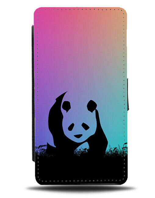 Panda Bear Silhouette Flip Cover Wallet Phone Case Giant Pandas Multicolour I063