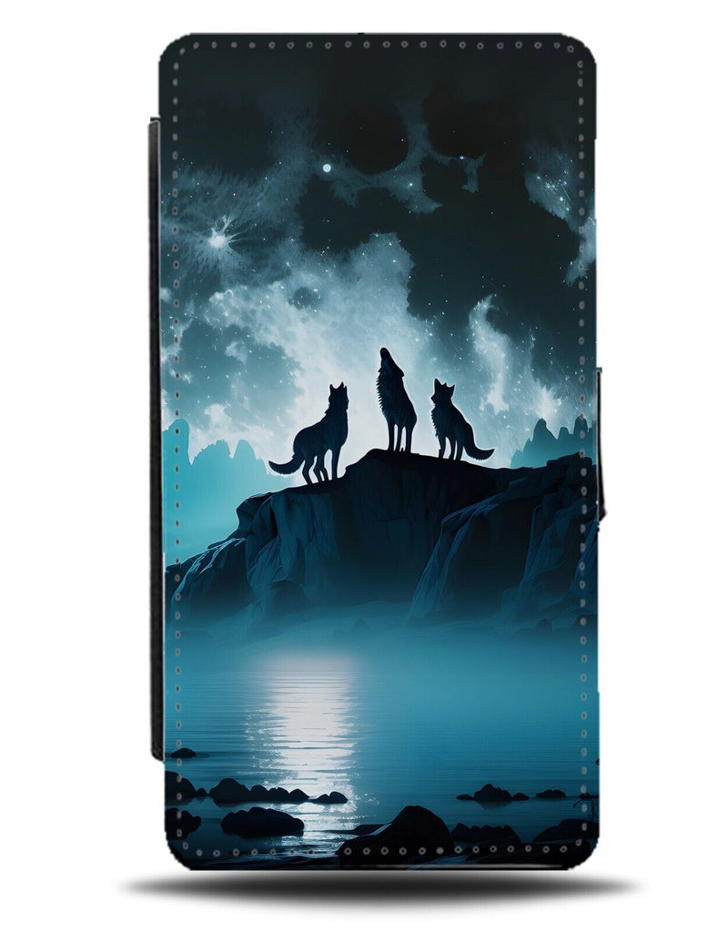 Howling Wolf Pack Flip Wallet Case Wolves Pride Packs Group Of Wolf's Moon CW48