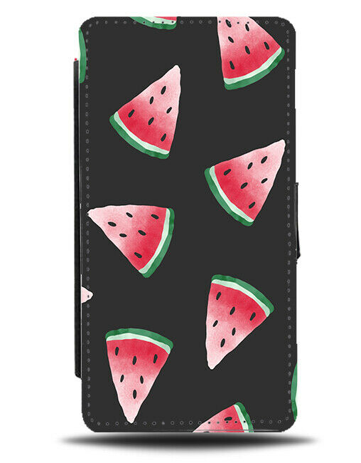 Black Gothic Falling Watermelon Slices Flip Wallet Case Watermelons Slice E780