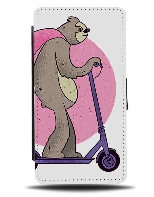 Funny Sloth Riding Scooter Flip Wallet Case Scooters Sloths Superhero Cape K286