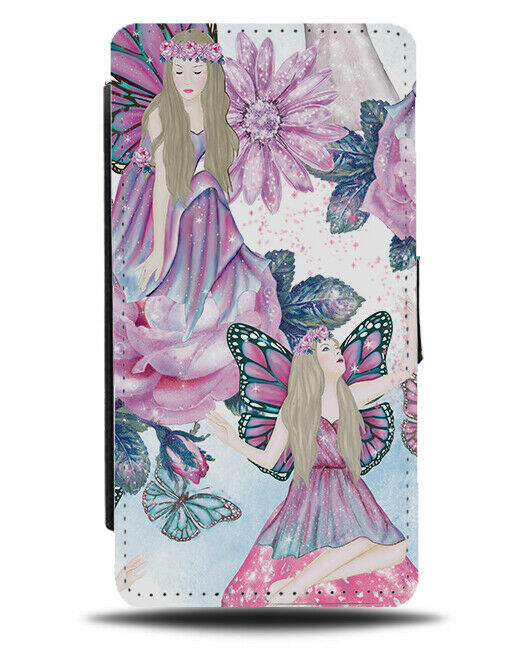 Girly Fairy Flip Wallet Case Fairies Wings Kids Childrens Purple Painting F966