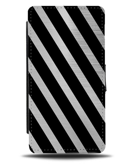 Black & Silver Striped Pattern Flip Cover Wallet Phone Case Mens Boys Grey i898
