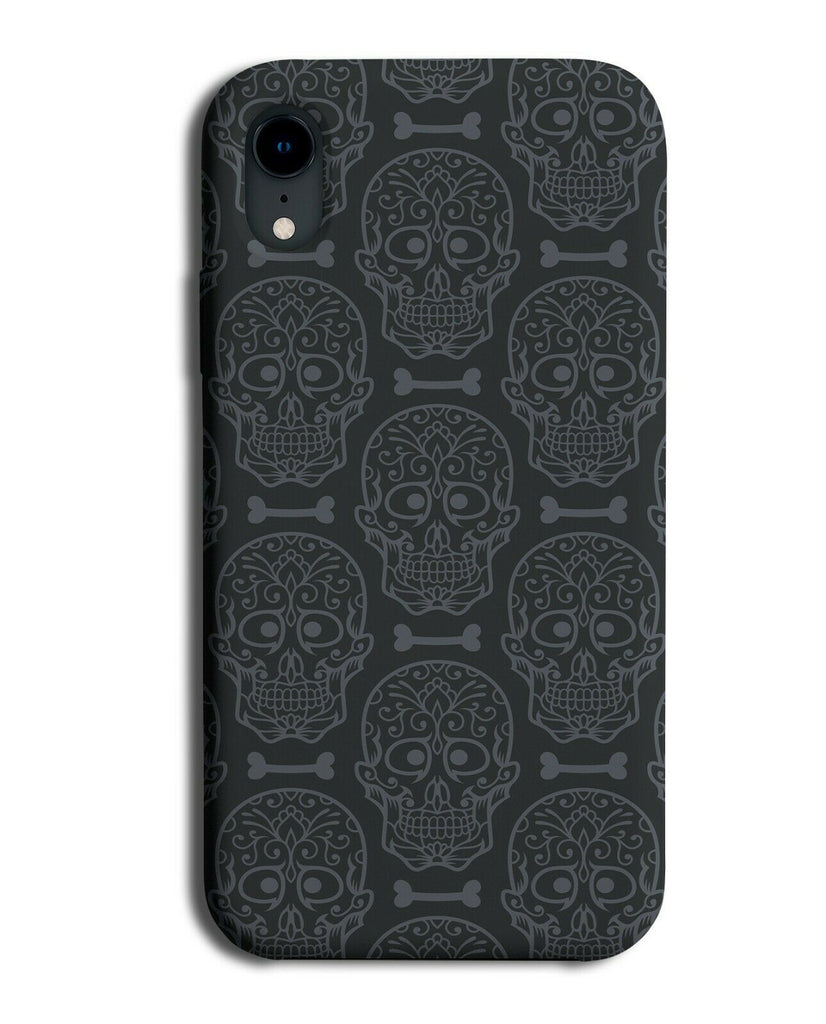 Black & Grey Floral Skulls Wallpaper Phone Case Cover Skull Flowery Gothic H698