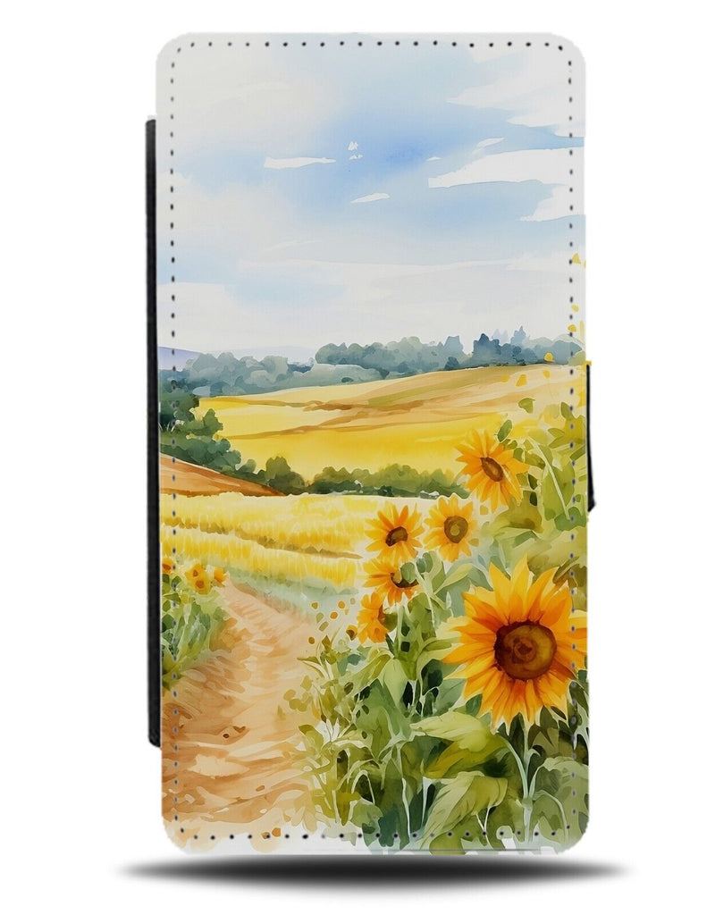 Country Field Flip Wallet Case Sunny Sun Flower Petals Farm Farming Yellow CR24