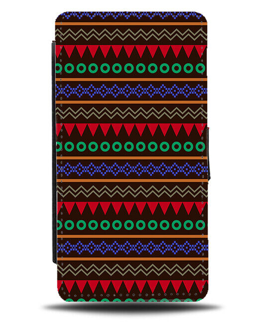 African Tribal Pattern Flip Wallet Case Ethnic Shapes Symbols Traditional E643