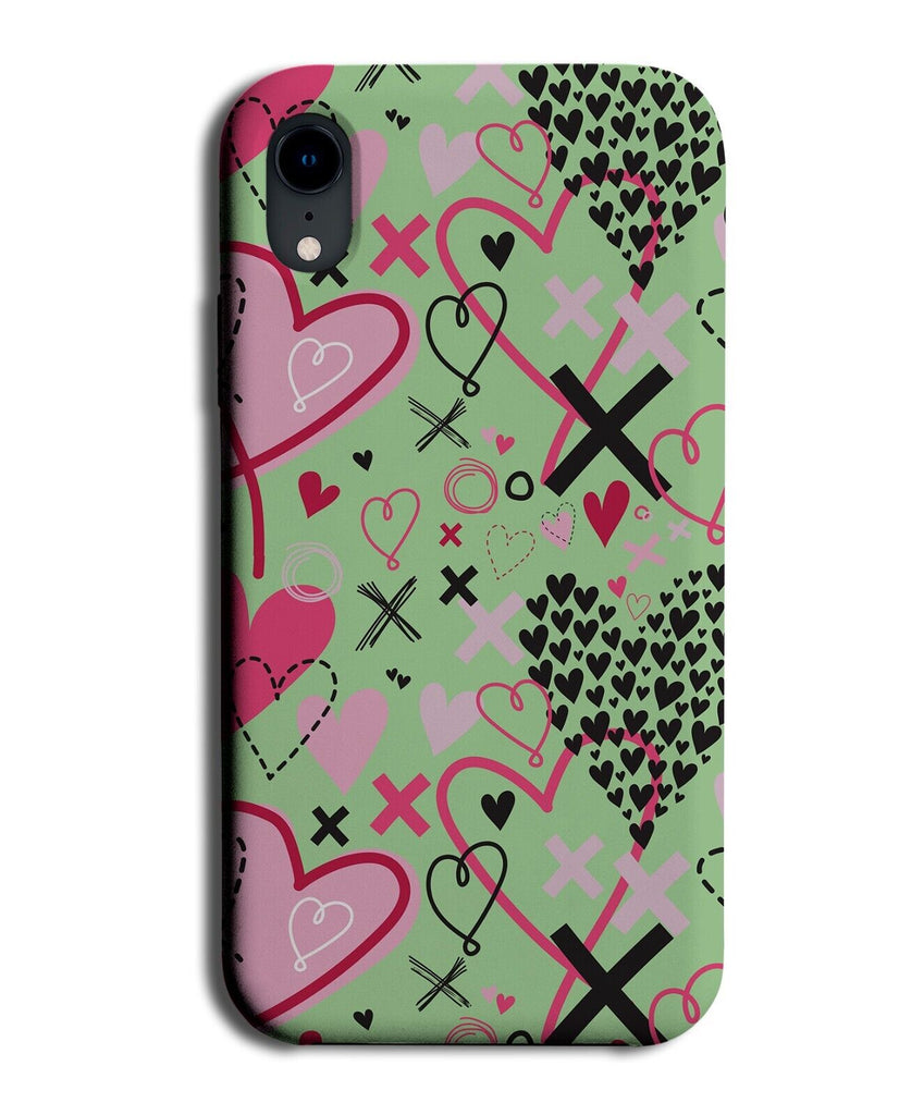 Mint Green Love Heart Crosses Phone Case Cover Hearts Valentines Pattern BC24