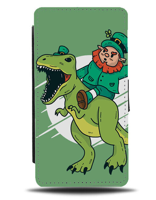 Irish Leprechaun Gnome Riding Dinosaur Flip Wallet Case Cowboy Green J601