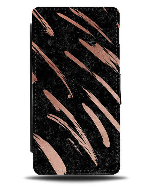 Black Flip Wallet Case With Rose Gold Paintbrush Marks Fashion Stylish G340