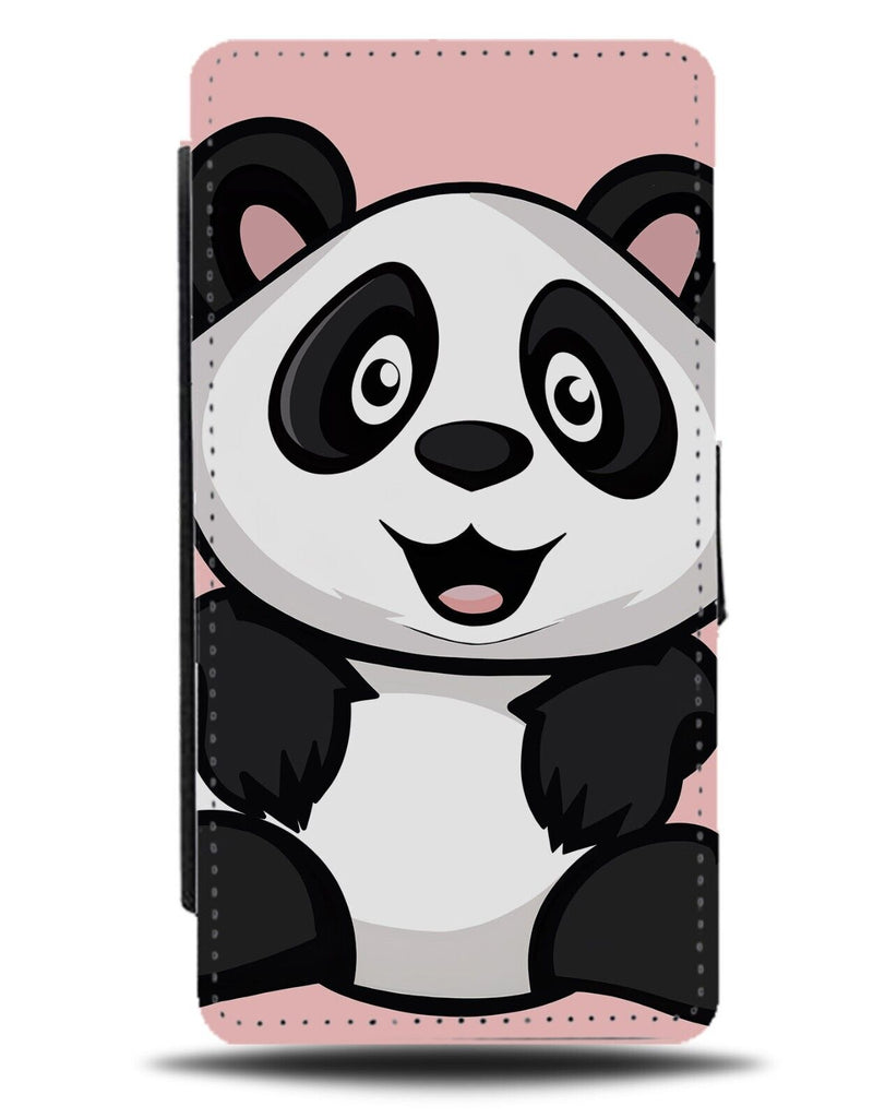 Pink Childrens Panda Face Cartoon Drawing Flip Wallet Case Shape Animal BG51
