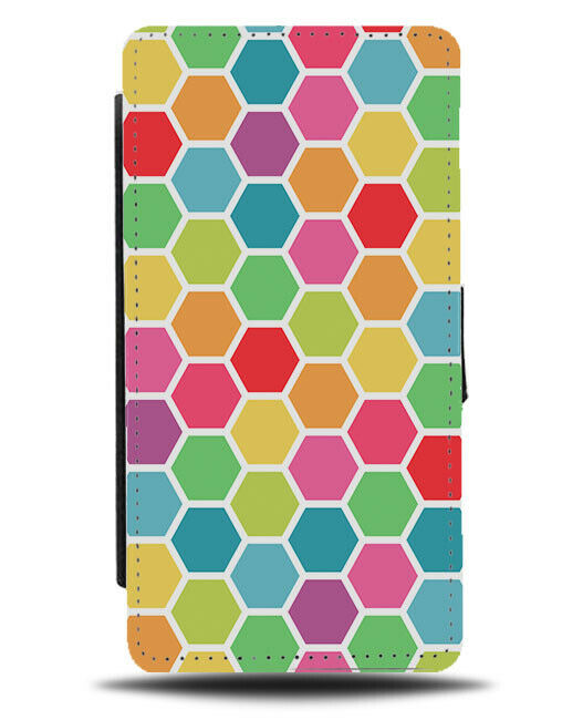 Colourful Beehive Pattern Flip Wallet Case Hexagon Hexagons Shapes Rainbow G461