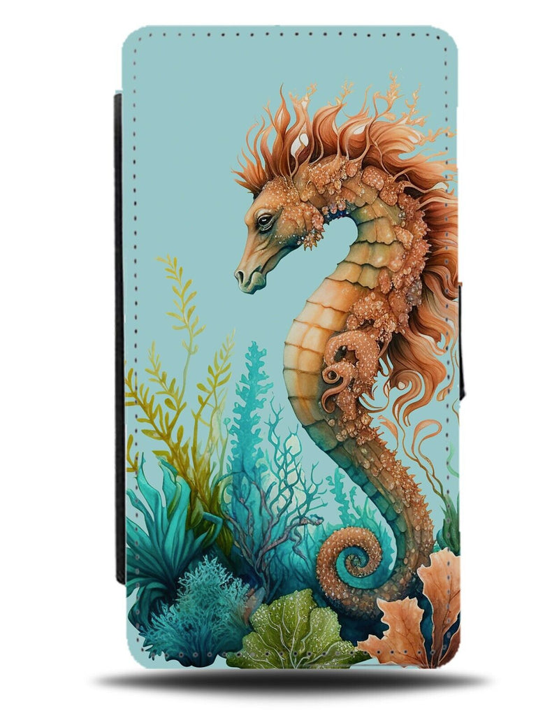 Seahorse Painting Flip Wallet Case Sea Horse Ocean Blue Fish Picture Marine BG40