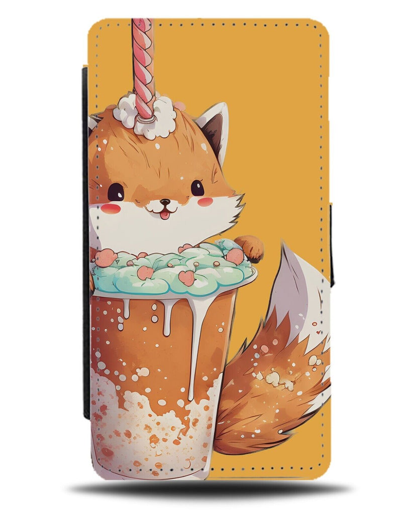 Fox Bubble Tee Picture Flip Wallet Case Foxes Bubbles Tea Cup Funny Orange AB09