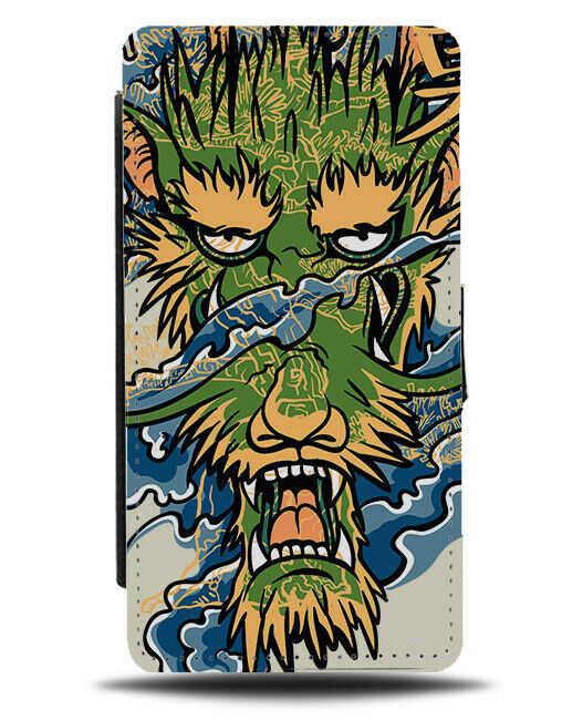 Green Monster Dragon Flip Wallet Phone Case Water Face Cartoon Head Anime E343