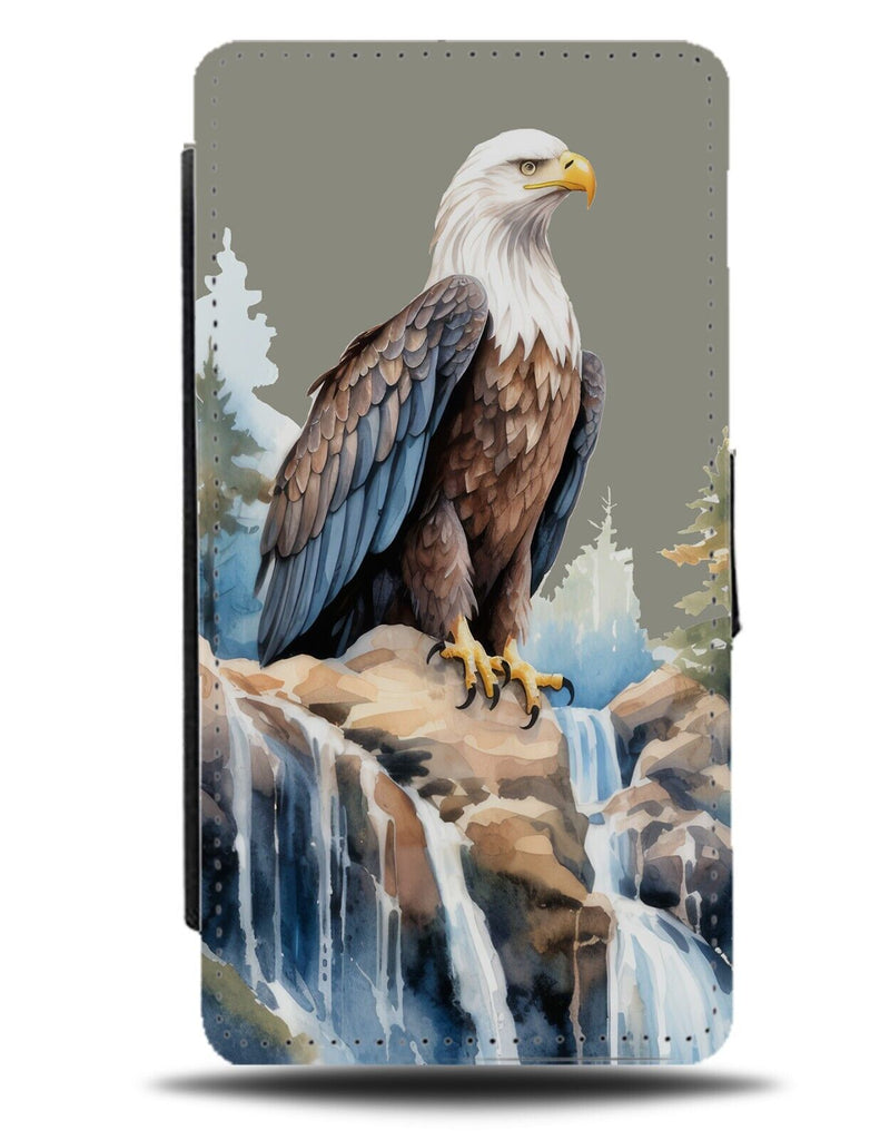 Artistic Bald Eagle Flip Wallet Case Grey Bird Picture Design Novelty River DC21