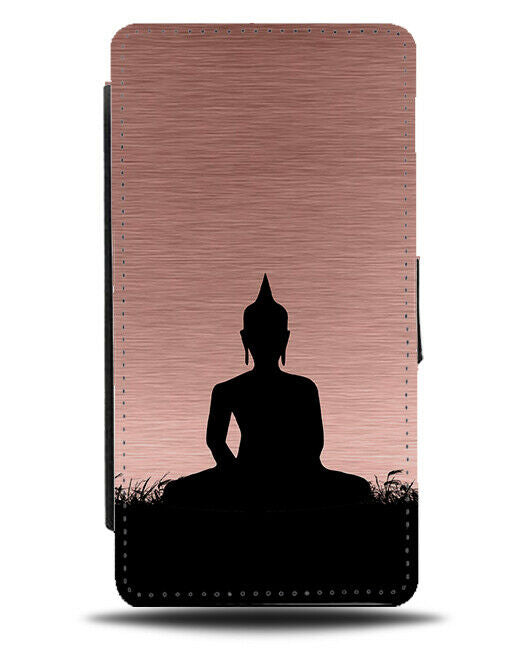 Buddha Silhouette Flip Cover Wallet Phone Case Buddhist Statue Rose Gold i671