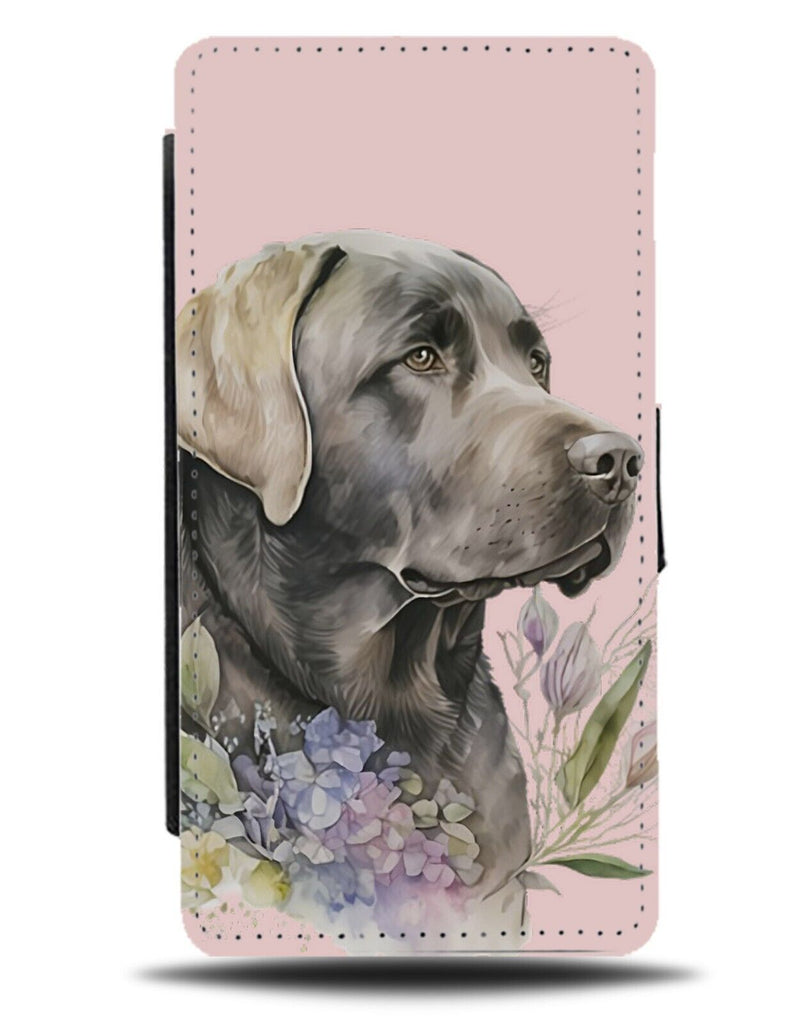Black Floral Labrador Art Flip Wallet Case Pink Flowers Dog Dogs Art Face BD76