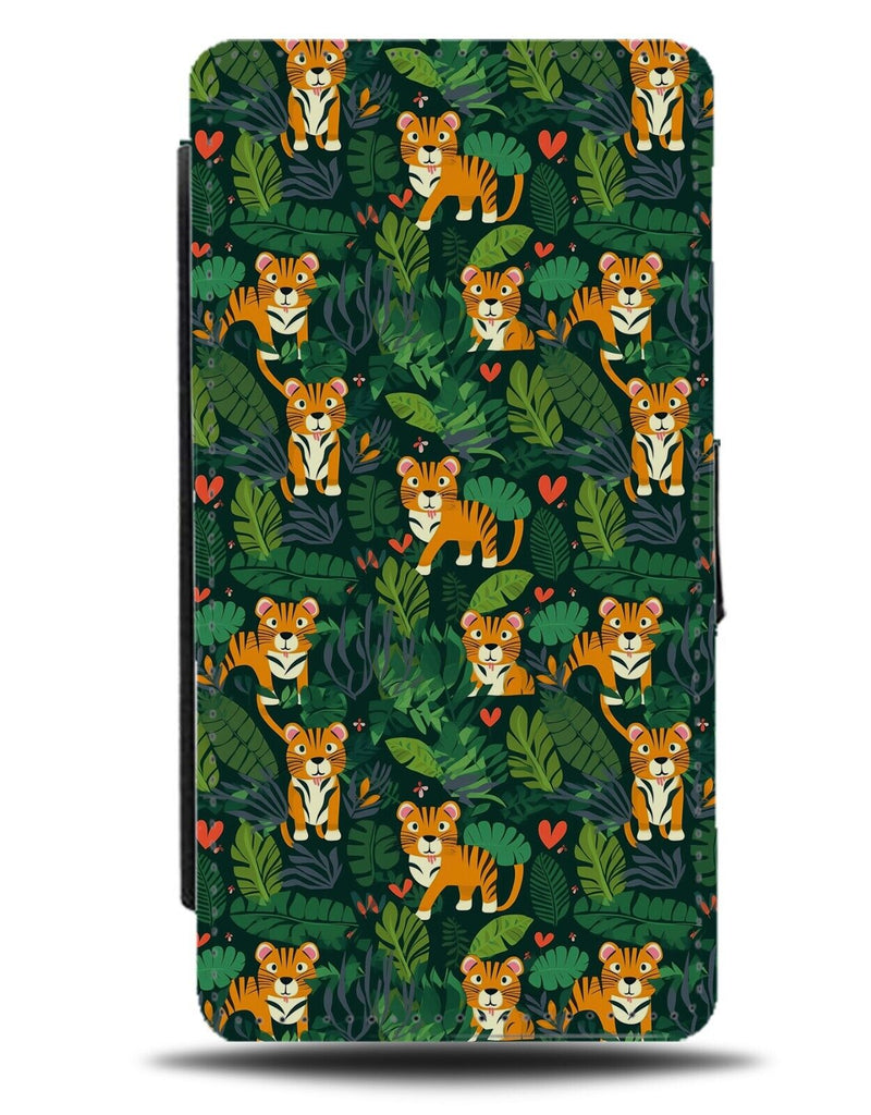 Tigers In The Jungle Pattern Flip Wallet Case Tiger Leaves Forrest Childs CG36