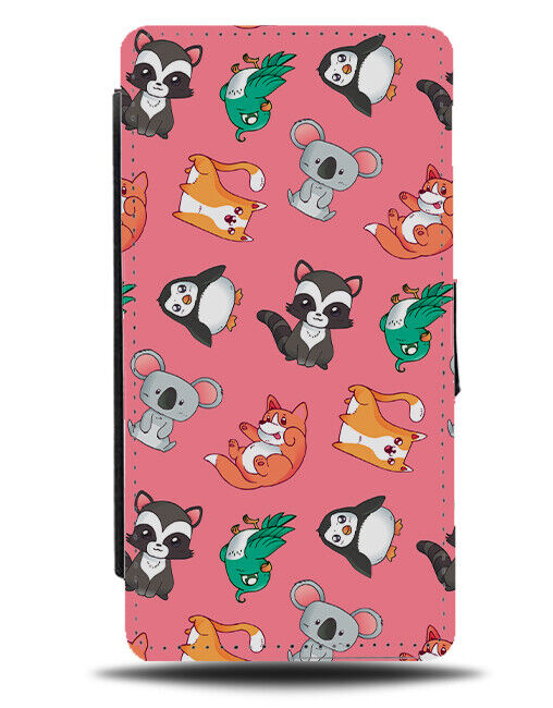 Childrens Pink Animal Pattern Flip Wallet Case Animals Cartoon Funny Girls E644