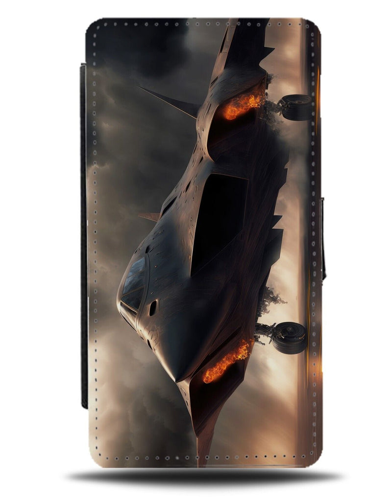 Military Fighter Jet Flip Wallet Case Jets Army Flying Plan Airplane Black DA21