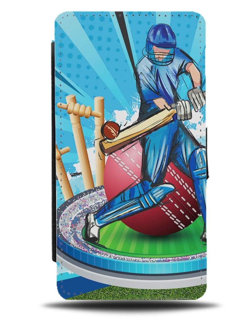 Cricketer Flip Wallet Case Cricket Player Playing Bat Gift Ball Wicket Mens CZ83