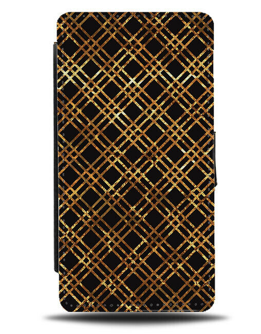 Black and Gold Chequered Diamond Shapes Flip Wallet Case Diamonds E860