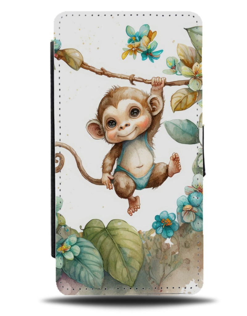 Baby Monkey Hanging On Branch Flip Wallet Case Monkeys Apes Chimp Kids BE27