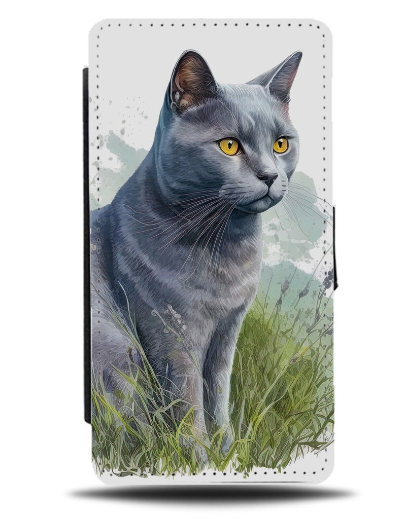 Grey Russian Blue Cat Flip Wallet Case Cats Kitten Breed Type Russia Eyes DG72