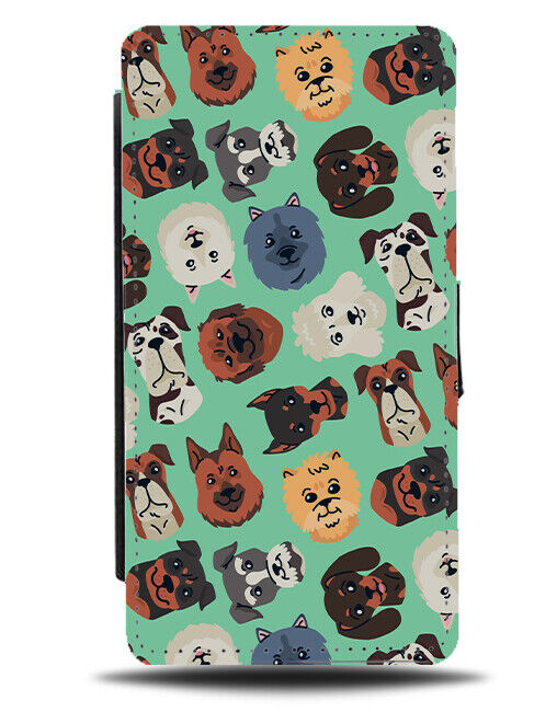 Dog Breeds Pattern Flip Wallet Case Dogs Faces Cool Painting Print Various E563