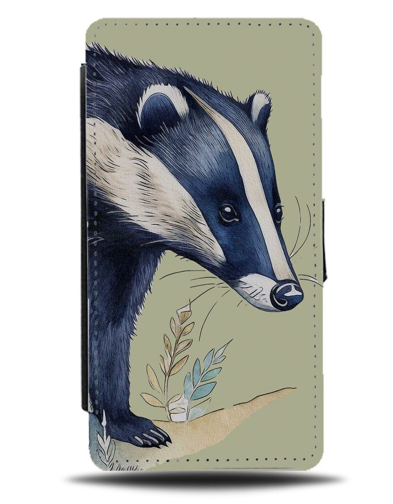 Badger In The Wild Flip Wallet Case Badgers English Animal Painting Print CD28