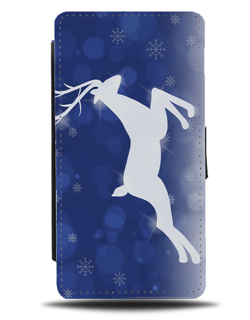 Prancing Reindeer Flip Wallet Case Magic Special Blue Christmas Reindeers N759