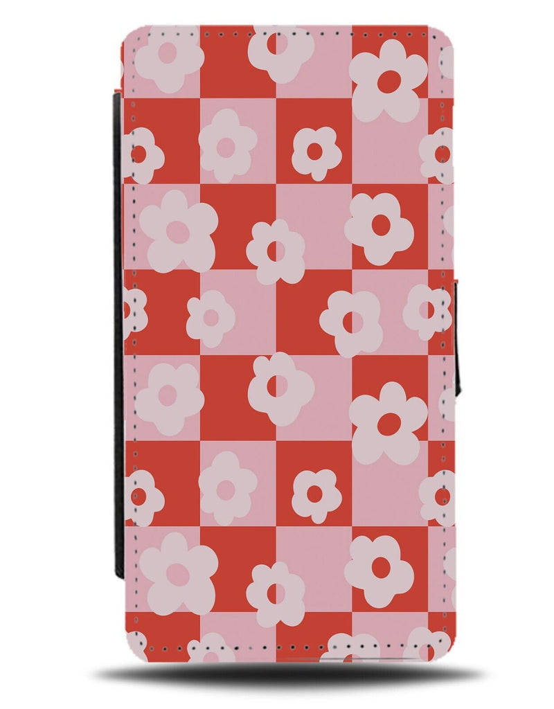 Retro Flowers On Pink Chequered Background Flip Wallet Case Squares Square BF84