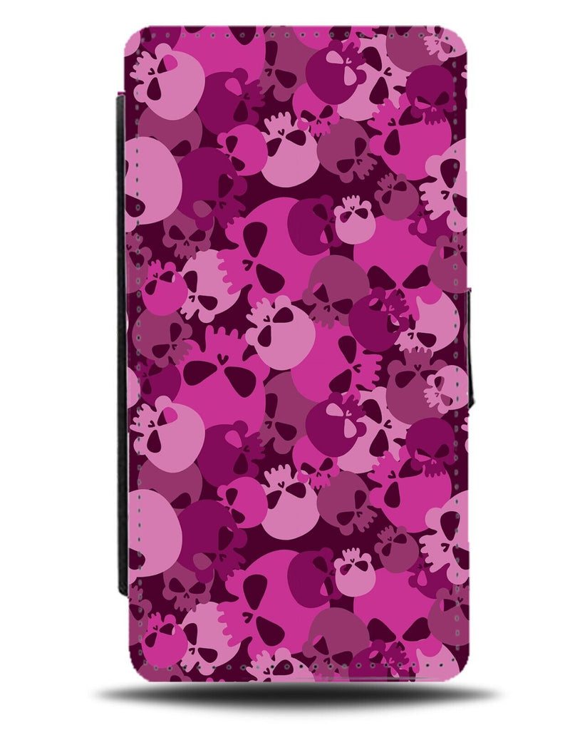 Girls Gothic Skulls Heads Pattern Flip Wallet Case Faces Dark Pink Colours AC74