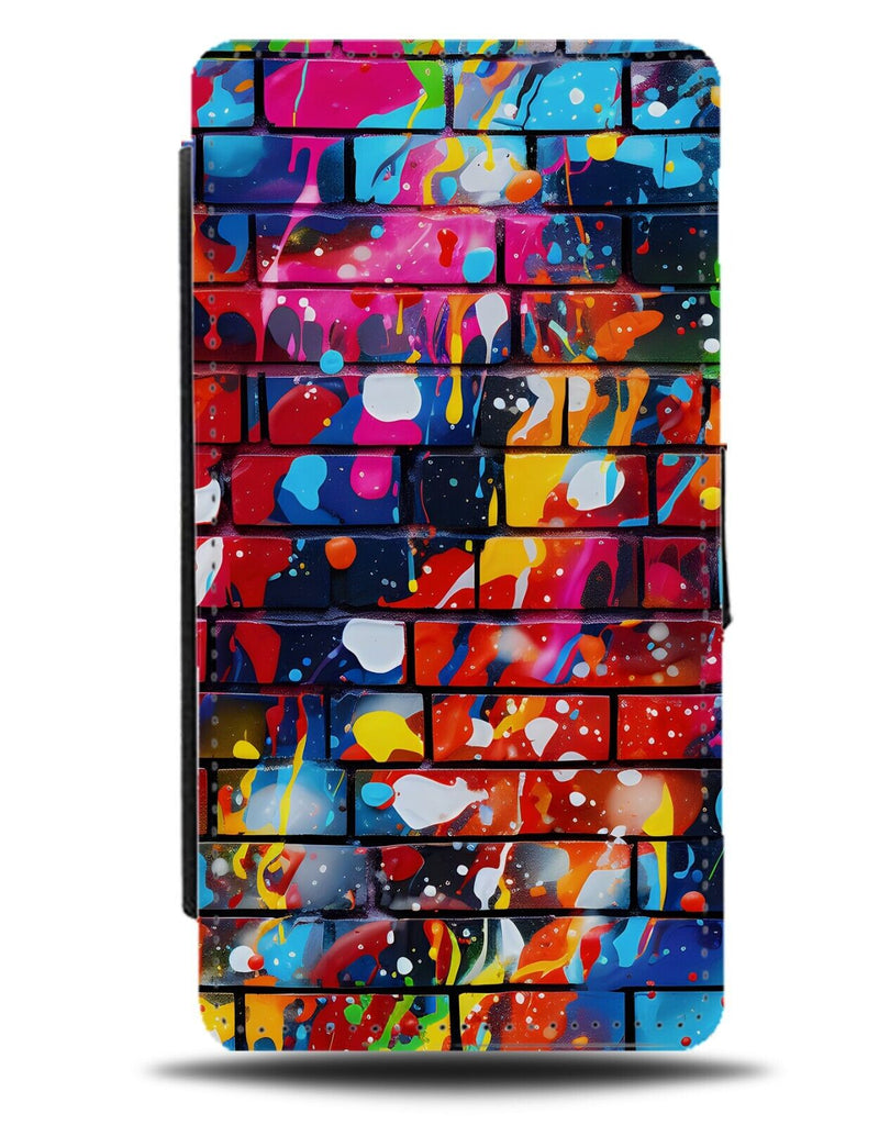 Graffiti Art Drips On Brick Wall Flip Wallet Case Bricks Multicoloured DA53