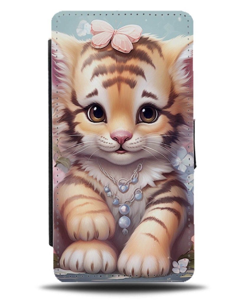 Baby Girl Tiger In Pink Flowers Flip Wallet Case Bow Tigers Kitten Airbrush CJ81