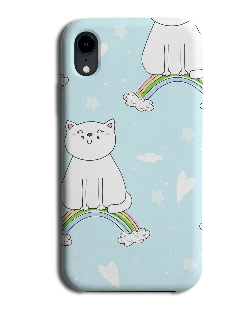 Baby Blue Happy Cat Drawing Phone Case Cover Cartoon Colourful Rainbow Kid F237