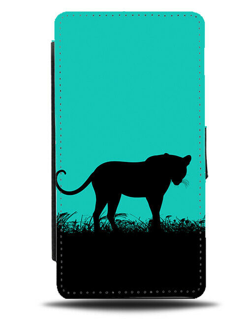 Leopard Silhouette Flip Cover Wallet Phone Case Leopards Turquoise Green i274