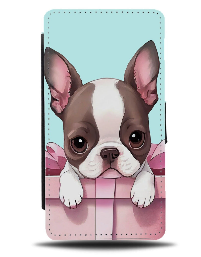 Cute Boston Terrier In Present Box Flip Wallet Case Gift Dog Giftbox Bow AE83