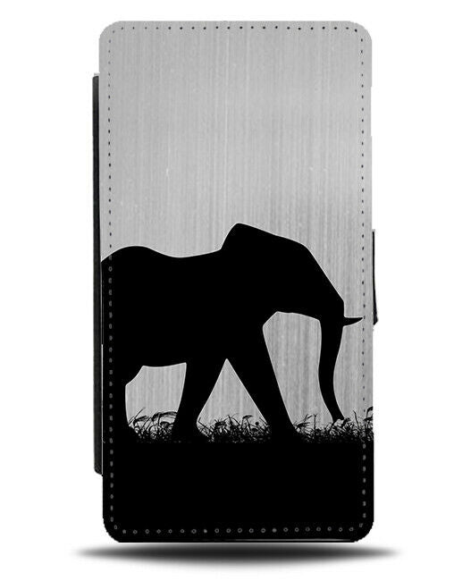Elephant Silhouette Flip Cover Wallet Phone Case Elephants Silver Grey i146