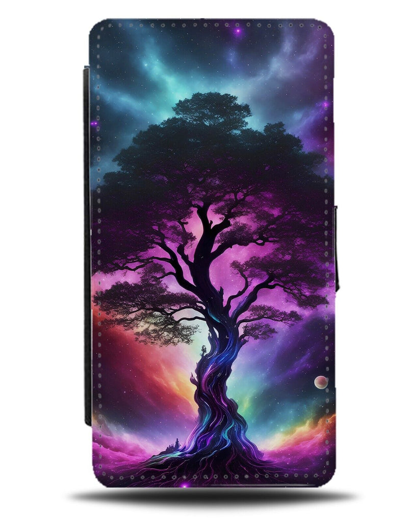 Galaxy Tree Flip Wallet Case Shape Stars Colourful Space Trees Magical Cool CA65