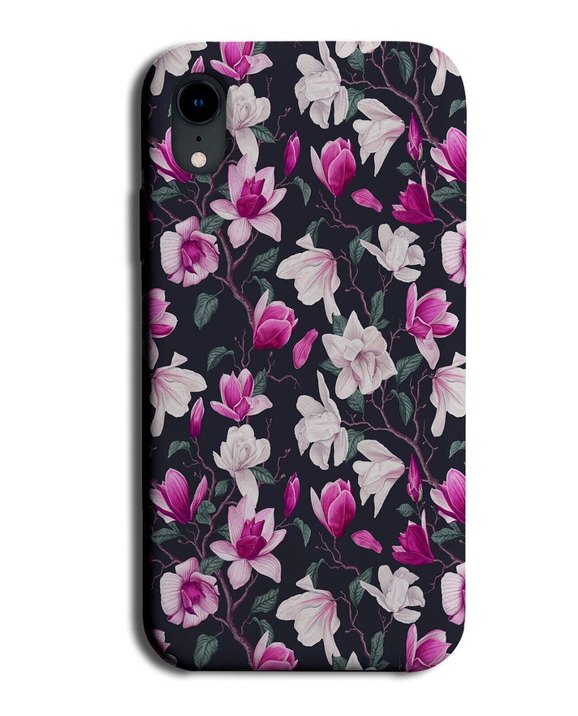 Dark Purple Floral Magnolias Pattern Phone Case Cover White Pink Magnolia BK70