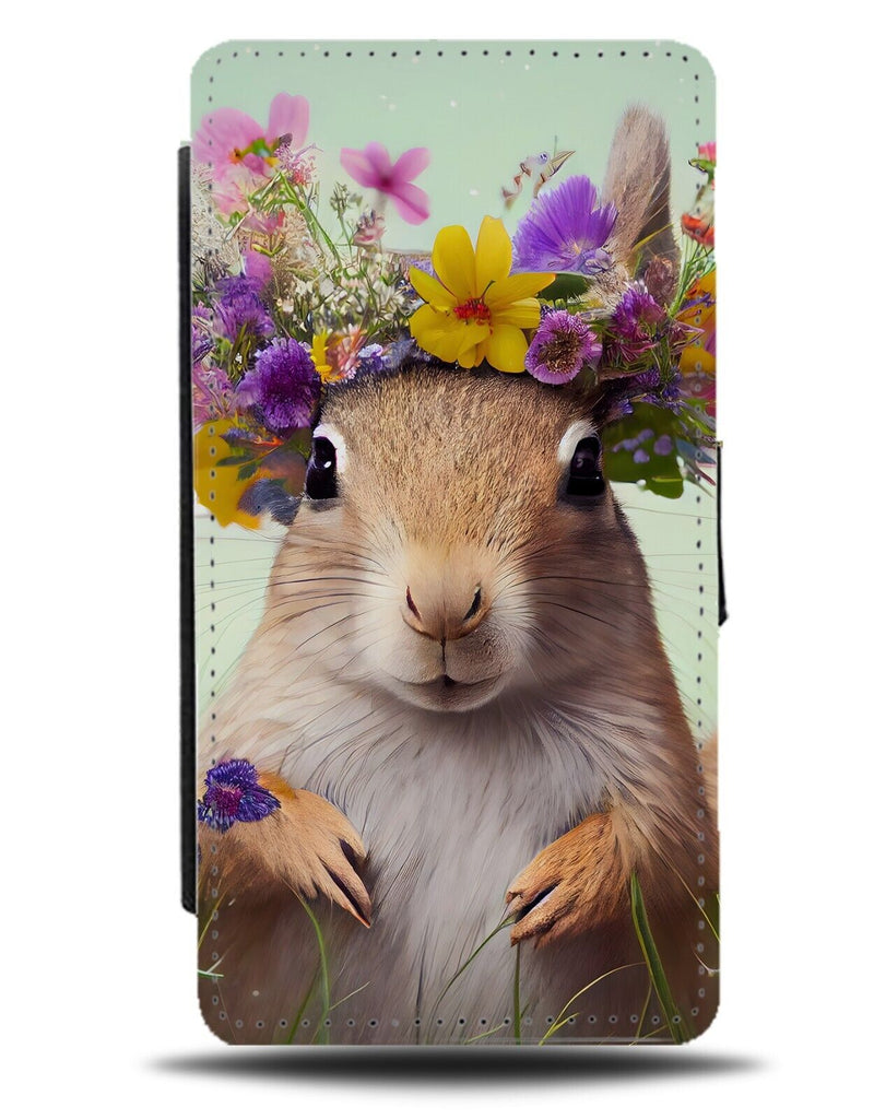 Squirrel In Flower Crown Flip Wallet Case Floral Funny Novelty Squirrels CG15