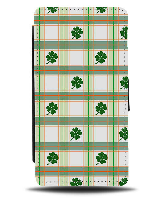Tartan Green Cloverleaf Irish Flip Wallet Case Ireland Gingham Pattern G427