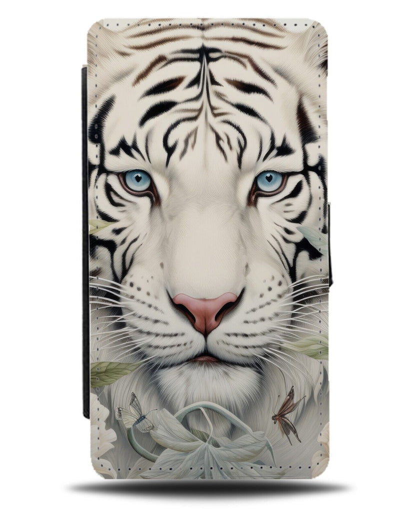 White Tiger Flip Wallet Case Tigers Face Head Flowers Coloured Animal Photo DE33
