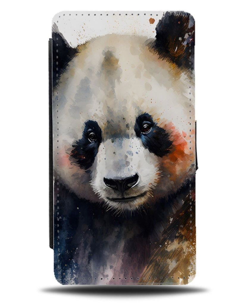 Artistic Panda Bear Face Flip Wallet Case Head Image Pandas Colourful AX76