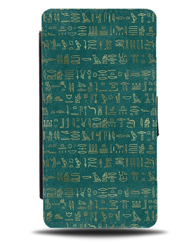 Hieroglyphic Scripture Flip Wallet Case Egypt Egyptian Symbols Golden Gold AI67