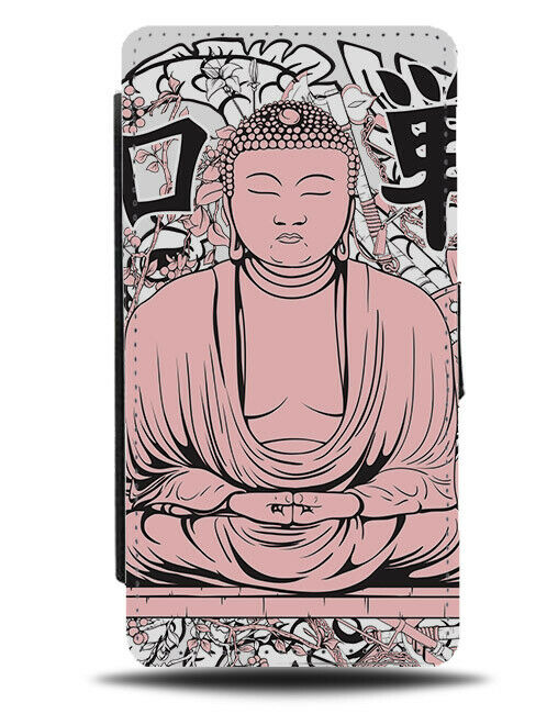 Pink Buddha Statue Flip Wallet Phone Case Monk Sensei Teacher Picture Photo E358